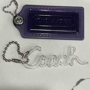 Coach Poppy, Purple Acrylic & Clear Acrylic Script Bag Tags Marked EST. 1941